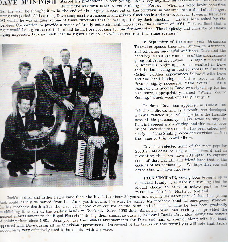 The Smiling Voice album featuring Dave McIntosh with The Jack Sinclair Scottish Dance Band [Norco]
